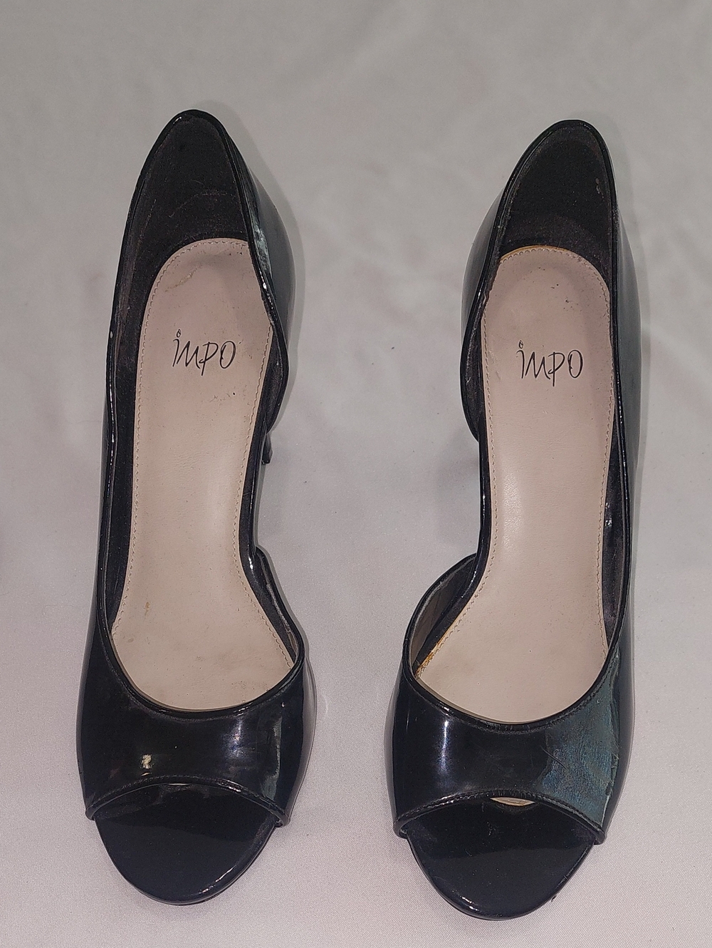 Impo Black Patent Open-Toe Heels.Size 8.5
